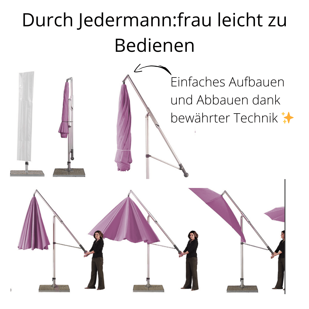 May Mezzo Sonnenschirm, Freiarmschirm, Ampelschirm - Farbe Weinrot | Stoffart Poly | Volant optional | verschiedene Größen - Efeuria, die Gartenhecken aus Efeu