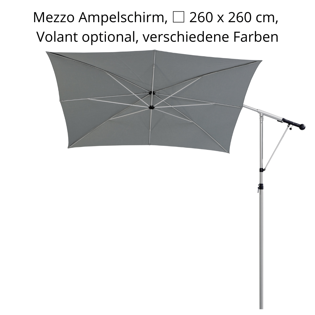 May Mezzo Sonnenschirm, Freiarmschirm, Ampelschirm - Quadratisch | 260 x 260 cm | Stoffart Poly | Volant optional | viele Farben - Efeuria, die Gartenhecken aus Efeu