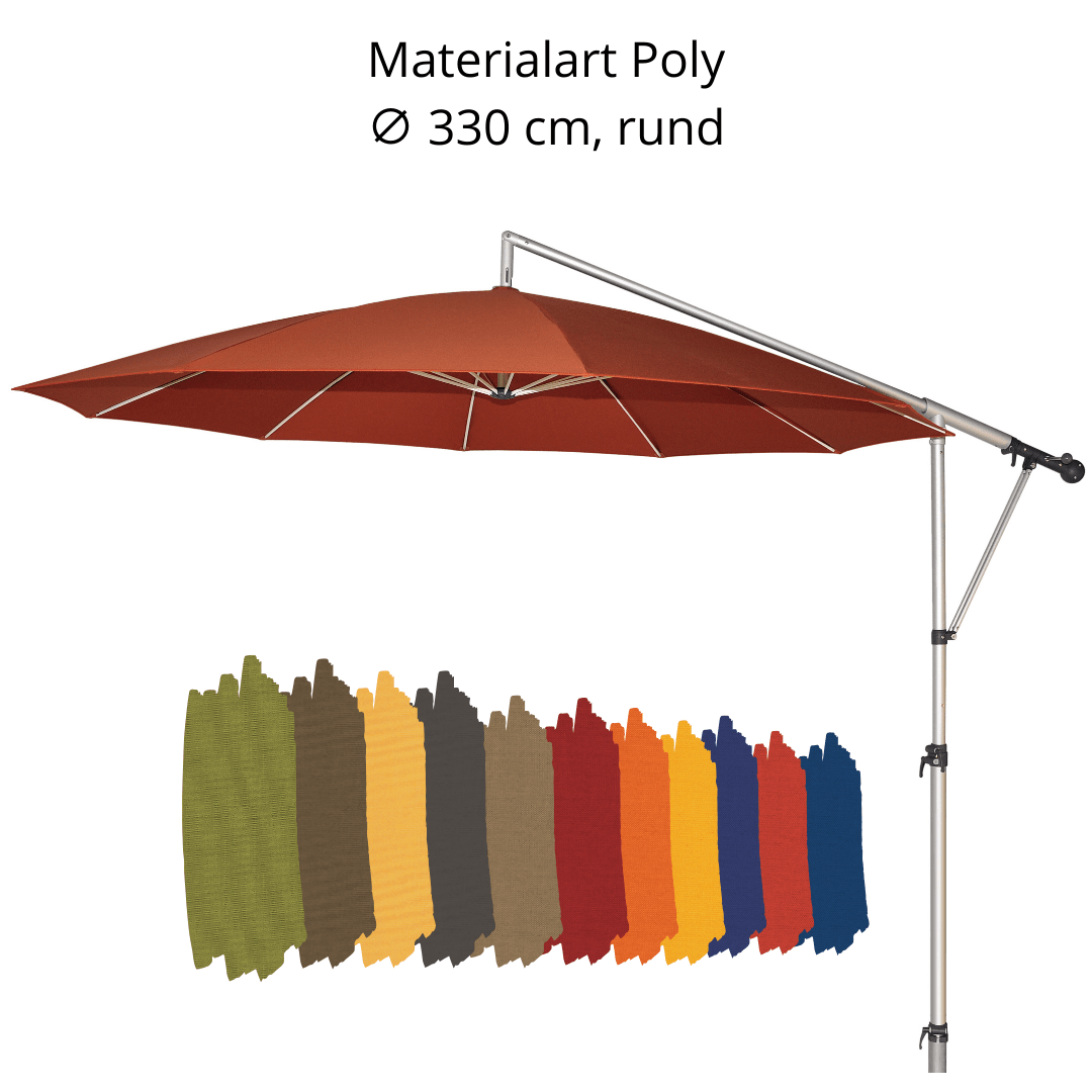 May Mezzo Sonnenschirm, Freiarmschirm, Ampelschirm - Rund | ∅ 330 cm | Stoffart Poly | Volant optional | viele Farben - Efeuria, die Gartenhecken aus Efeu