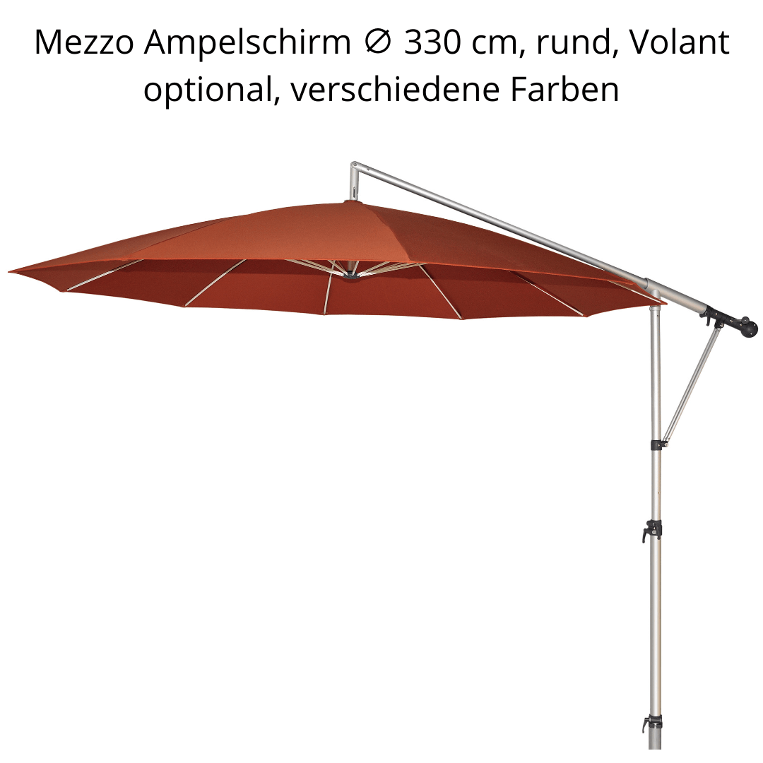 May Mezzo Sonnenschirm, Freiarmschirm, Ampelschirm - Rund | ∅ 330 cm | Stoffart Poly | Volant optional | viele Farben - Efeuria, die Gartenhecken aus Efeu